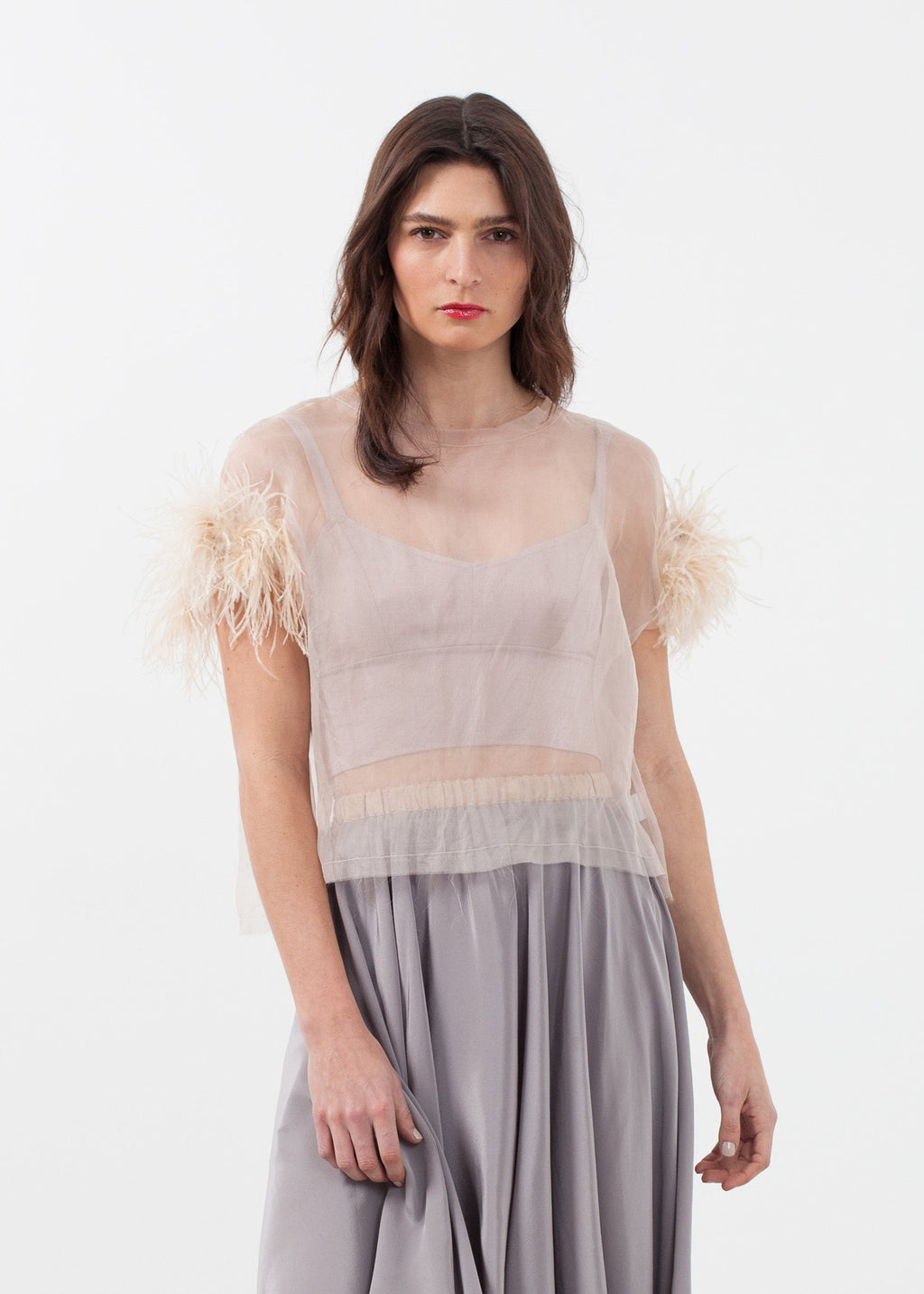 Organza Feather Top|women's tops[option1]|[option2]|[option3] - hello