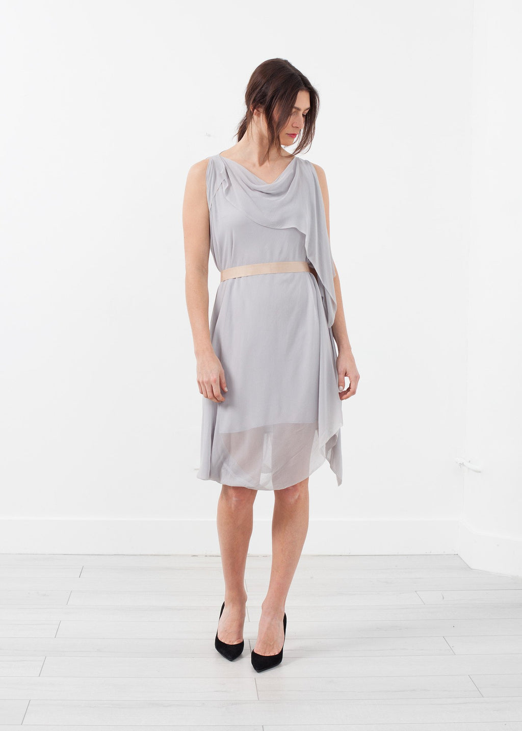 Chiffon Draped Dress|women's dresses[option1]|[option2]|[option3] - hello