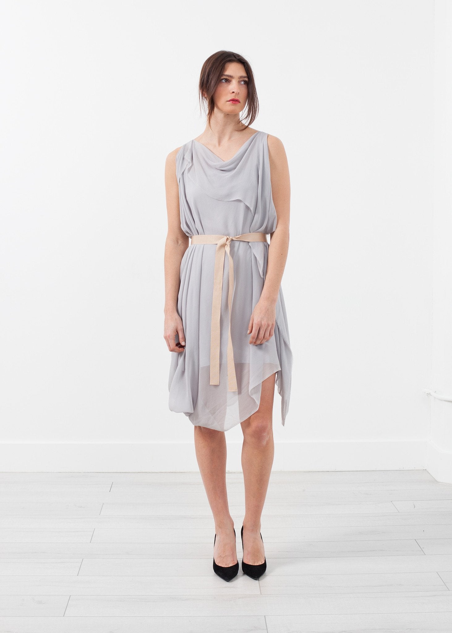 Chiffon Draped Dress|women's dresses[option1]|[option2]|[option3] - hello