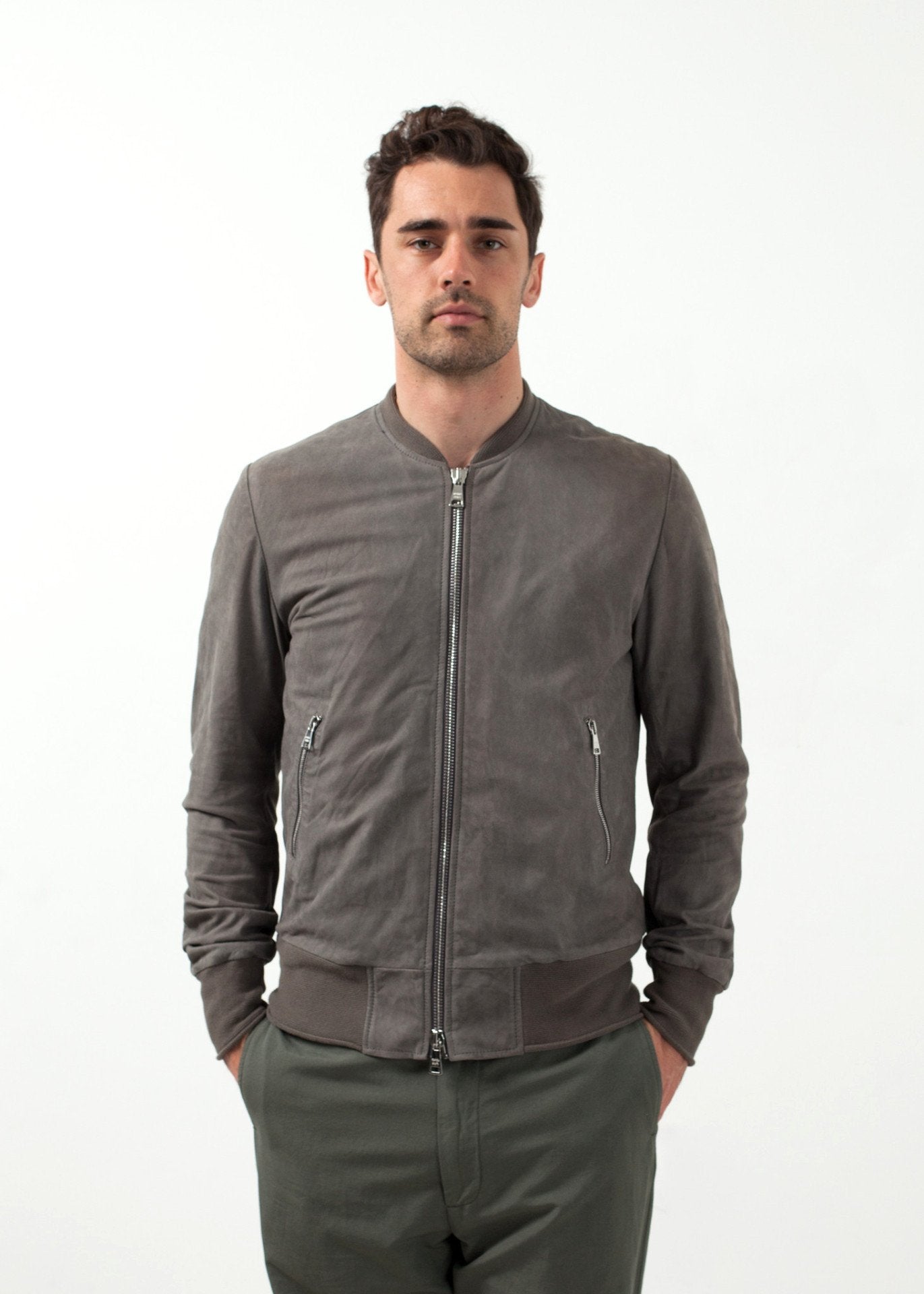Leather Bomber Jacket in Dust|men's coats & jackets[option1]|[option2]|[option3] - hello