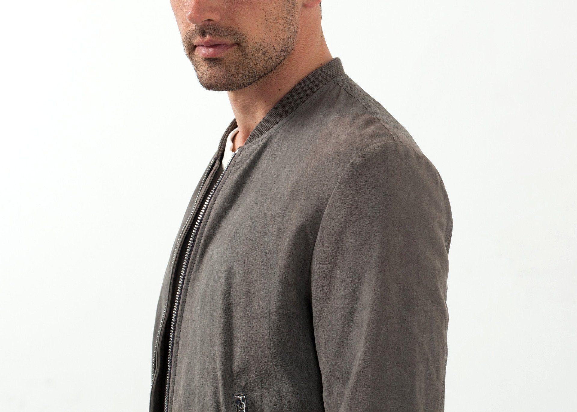 Leather Bomber Jacket in Dust|men's coats & jackets[option1]|[option2]|[option3] - hello