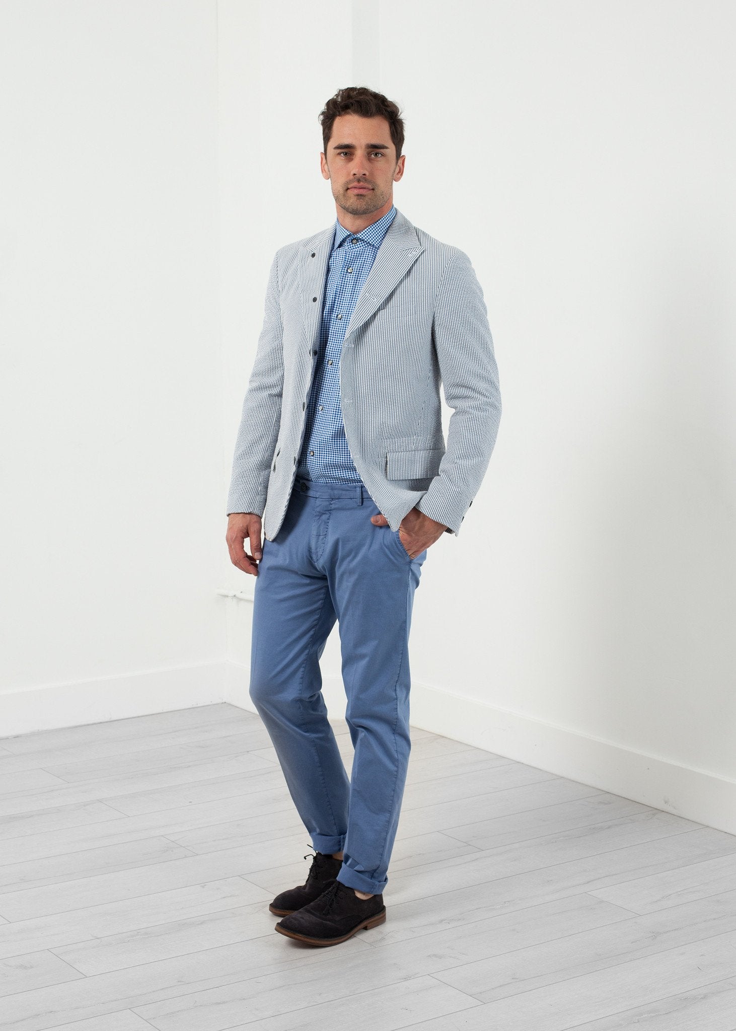 Seersucker Five Button Blazer|men's coats & jackets[option1]|[option2]|[option3] - hello