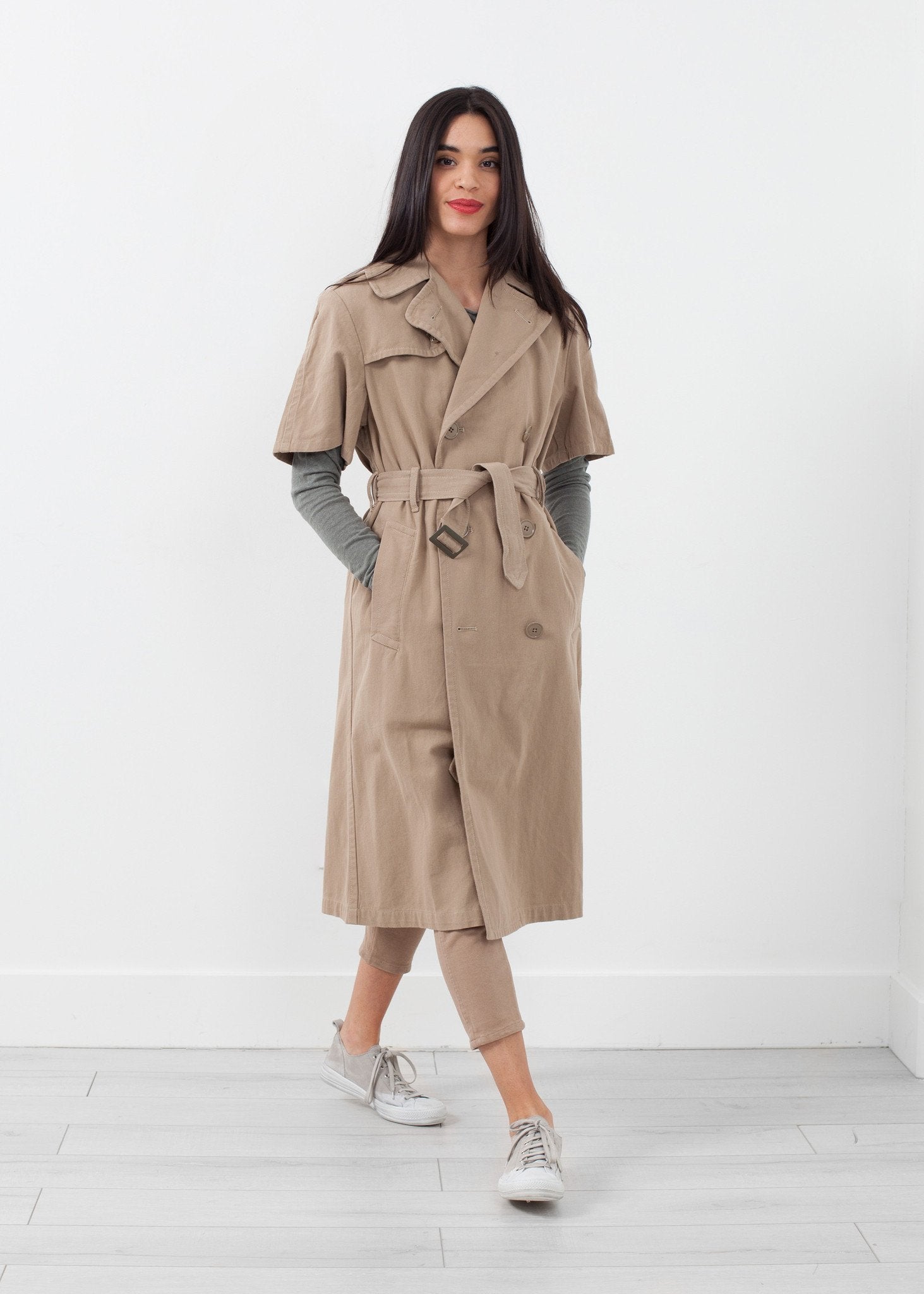 Rolled Sleeve Trenchcoat|women's coats & jackets[option1]|[option2]|[option3] - hello