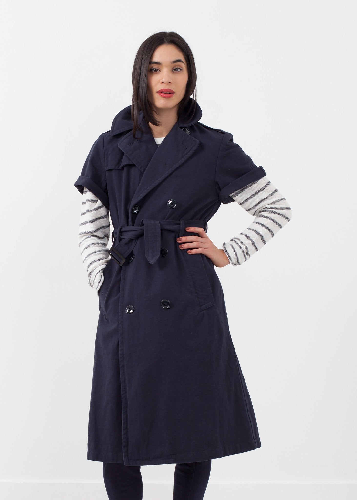 Rolled Sleeve Trenchcoat|women's coats & jackets[option1]|[option2]|[option3] - hello