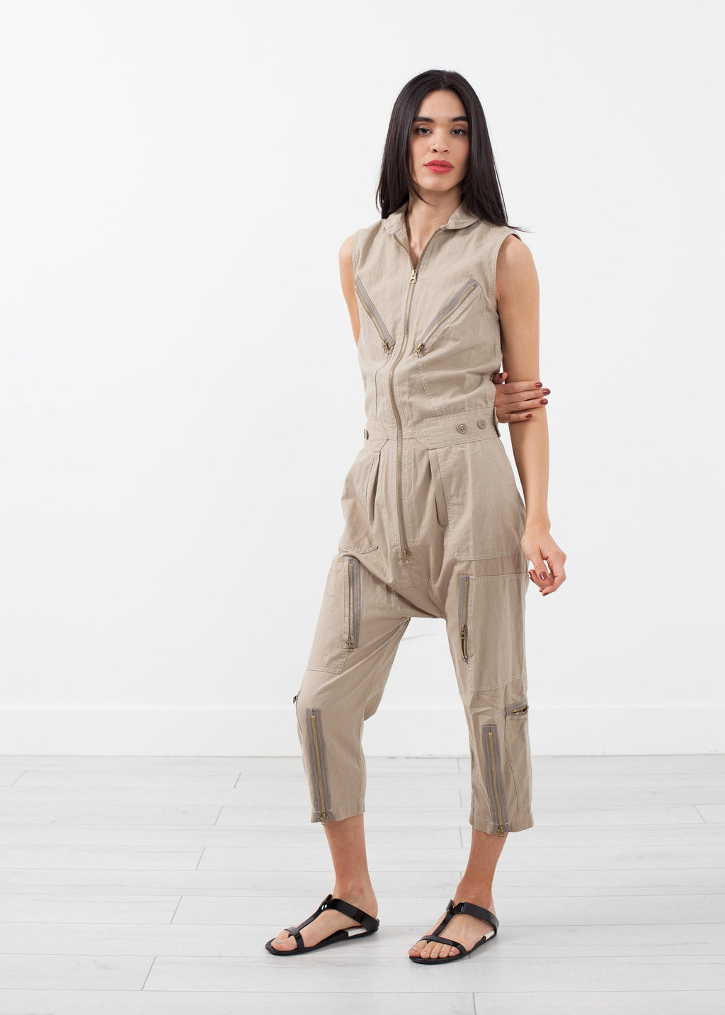 Sleeveless Harem Flightsuit|women's jumpsuits[option1]|[option2]|[option3] - hello