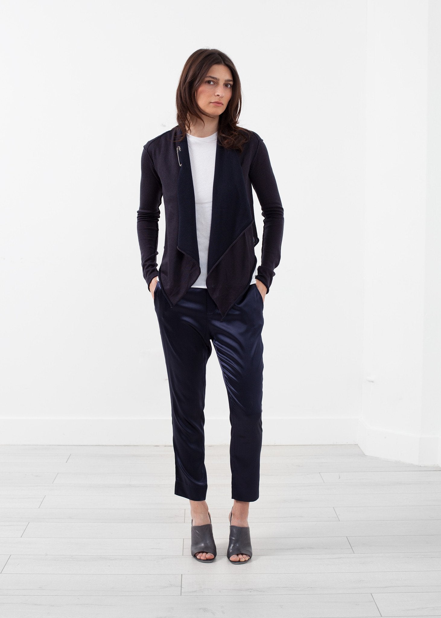 Draped Neck Cardigan|women's knitwear[option1]|[option2]|[option3] - hello