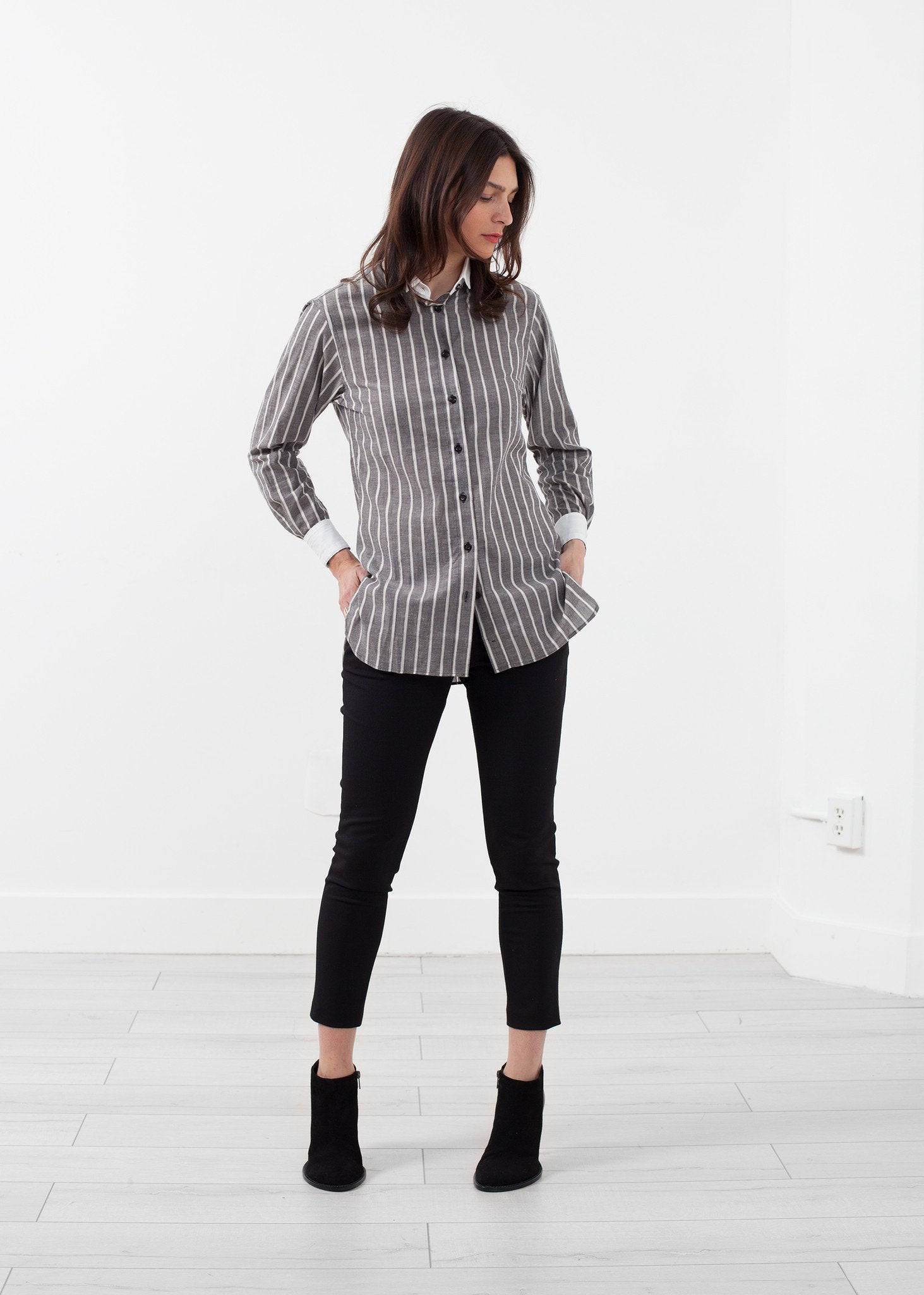 Striped Tuxedo Shirt|women's tops[option1]|[option2]|[option3] - hello