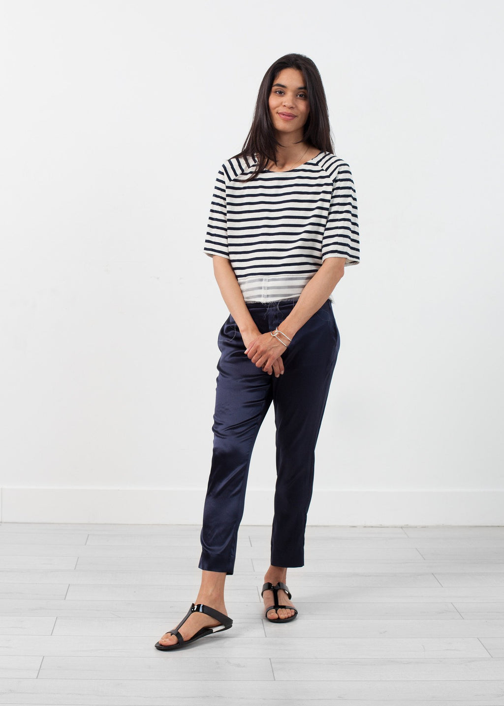 Sleeve Top in Navy Stripe|women's tops[option1]|[option2]|[option3] - hello