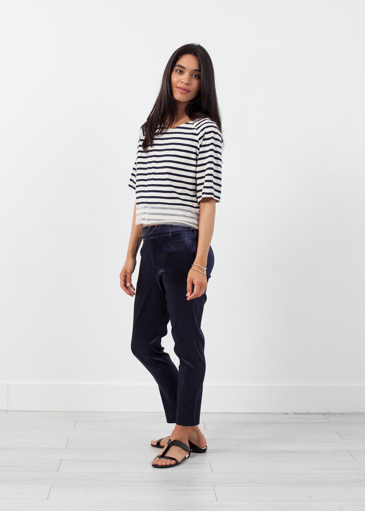 Sleeve Top in Navy Stripe|women's tops[option1]|[option2]|[option3] - hello