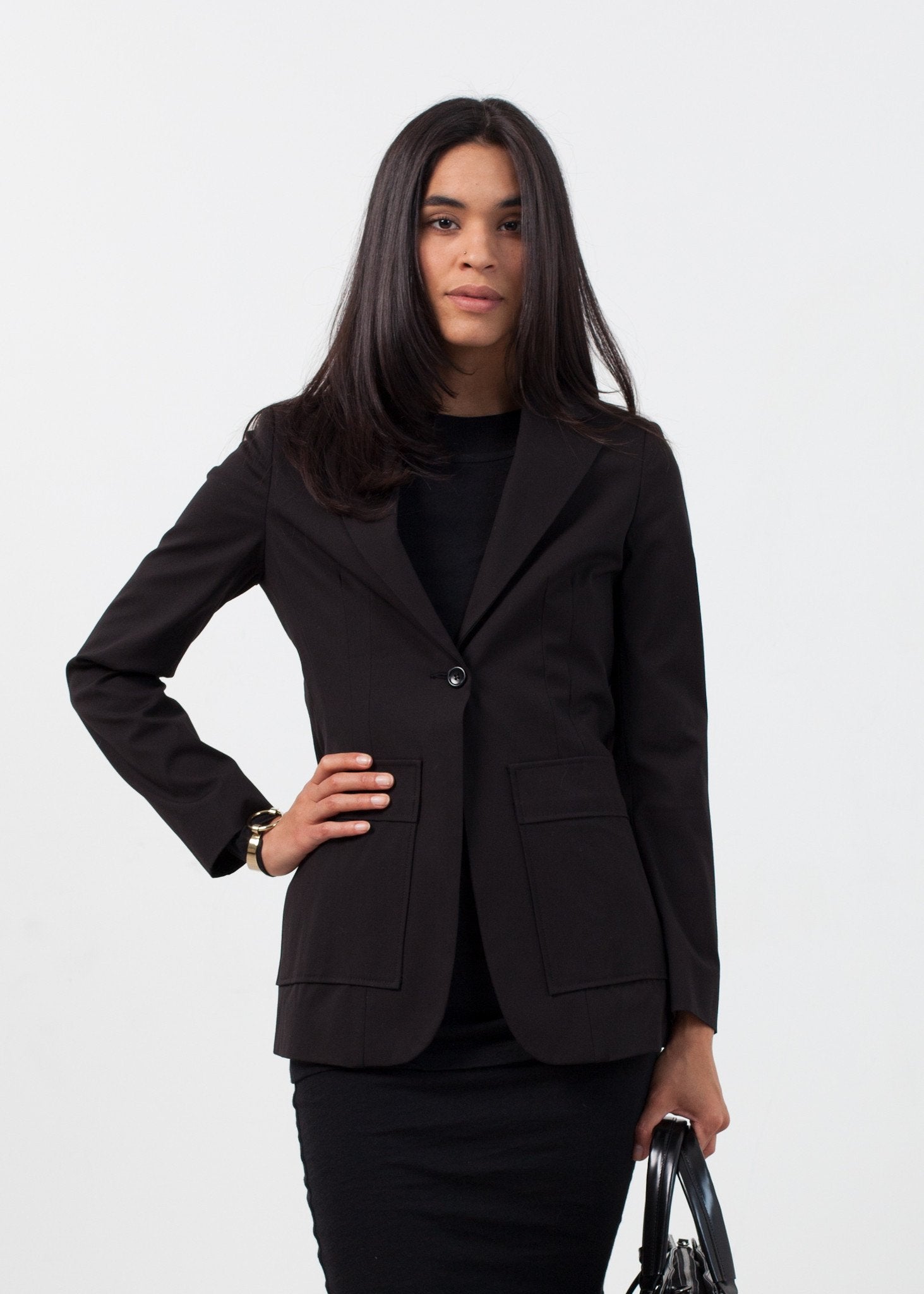 Double Pocket Blazer in Black|women's coats & jackets[option1]|[option2]|[option3] - hello