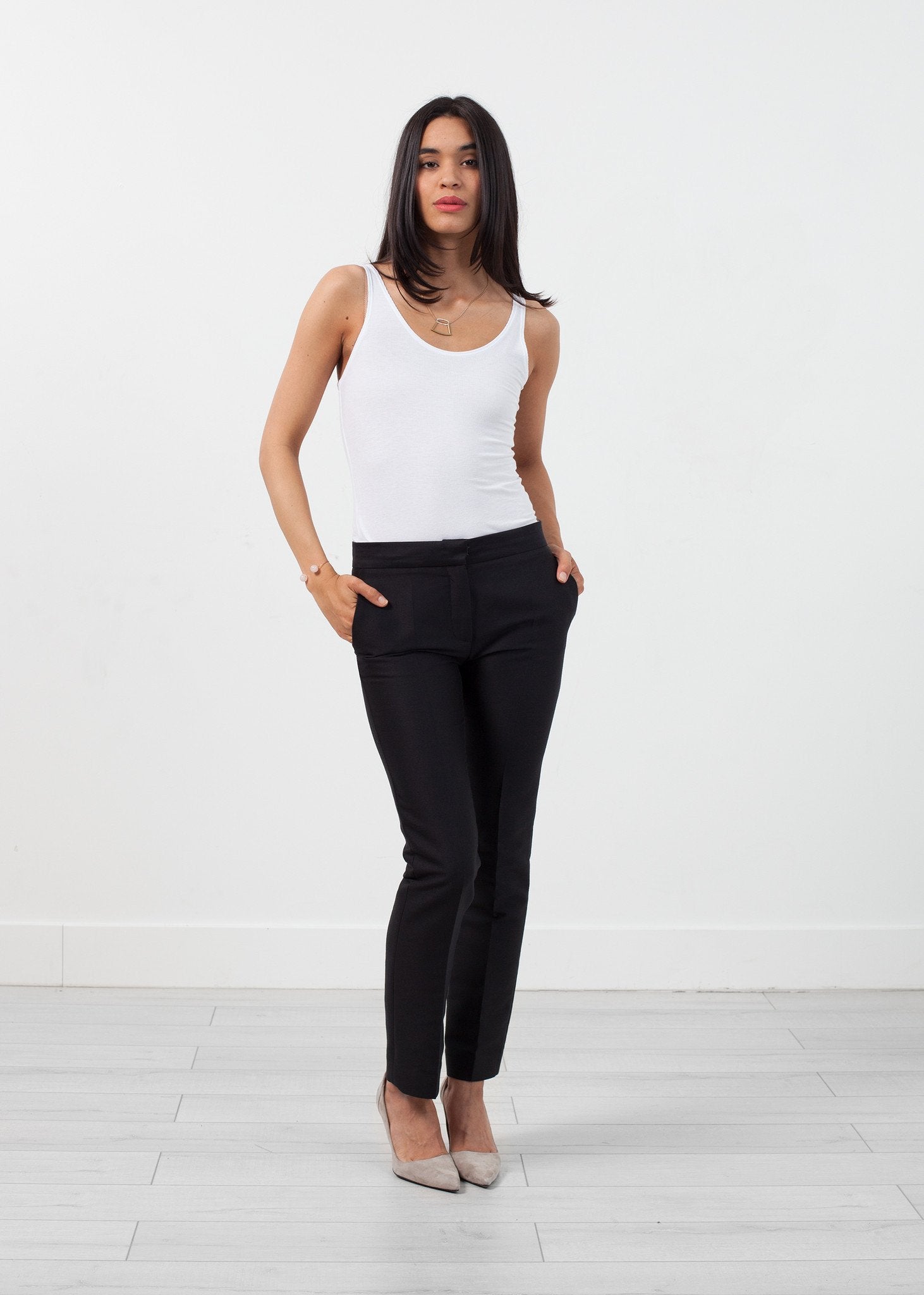 Straight Seam Trouser in Black|women's pants[option1]|[option2]|[option3] - hello