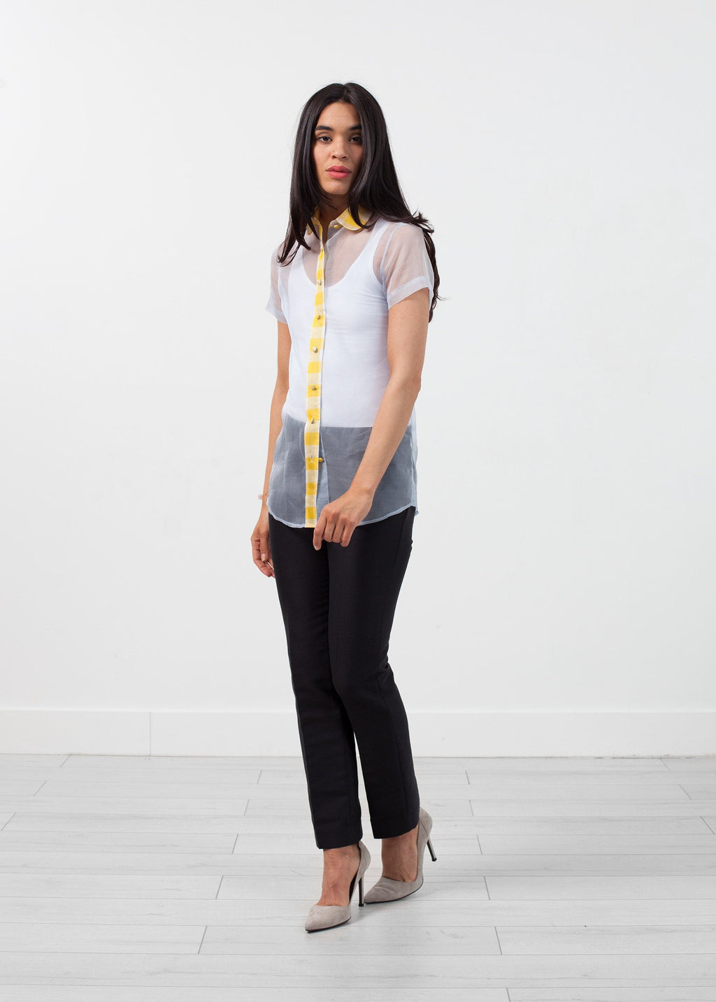Sheer Button-Up Blouse in Pale Blue|women's button-ups[option1]|[option2]|[option3] - hello