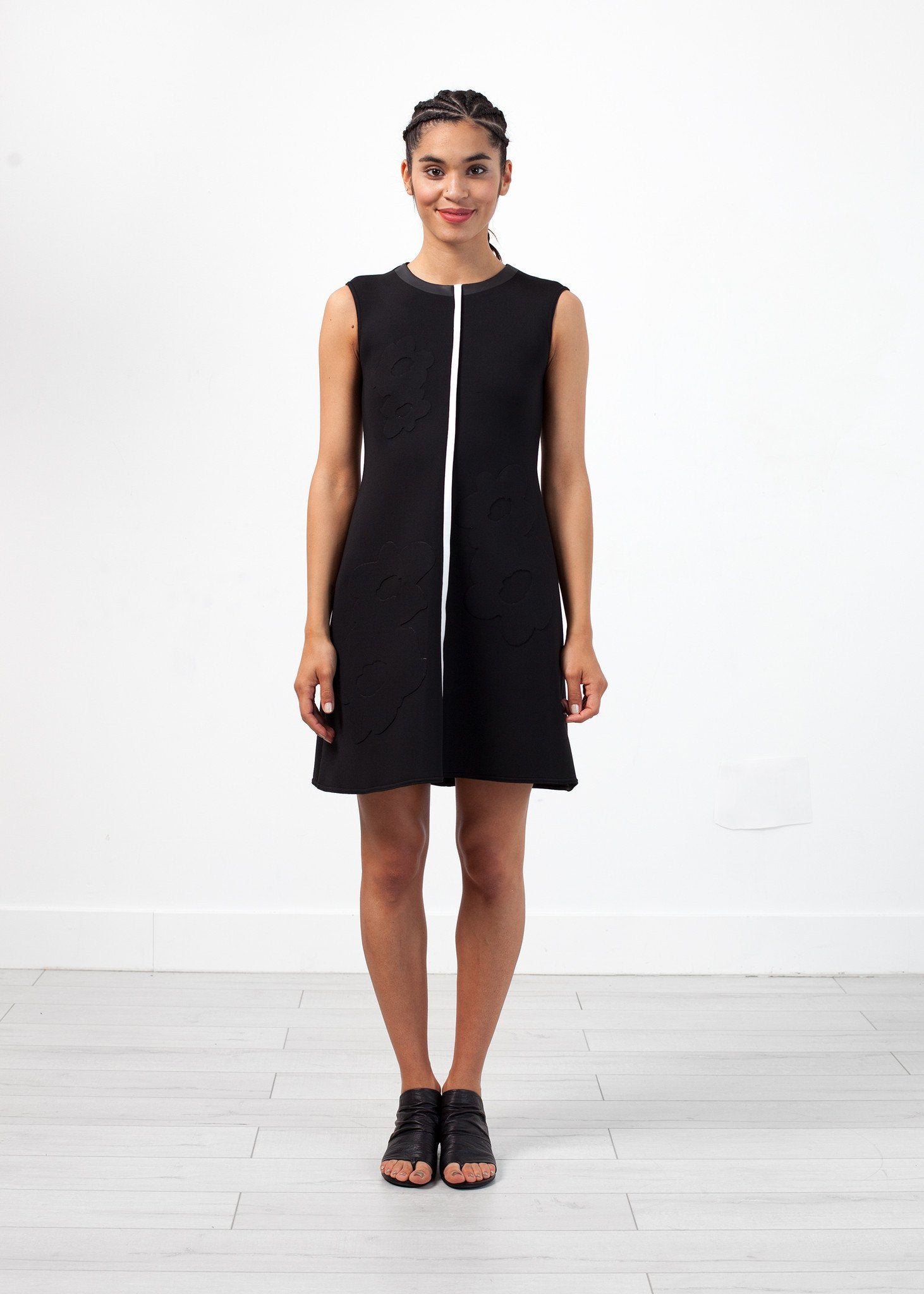 Neoprene Flower Dress in Black|women's dresses[option1]|[option2]|[option3] - hello