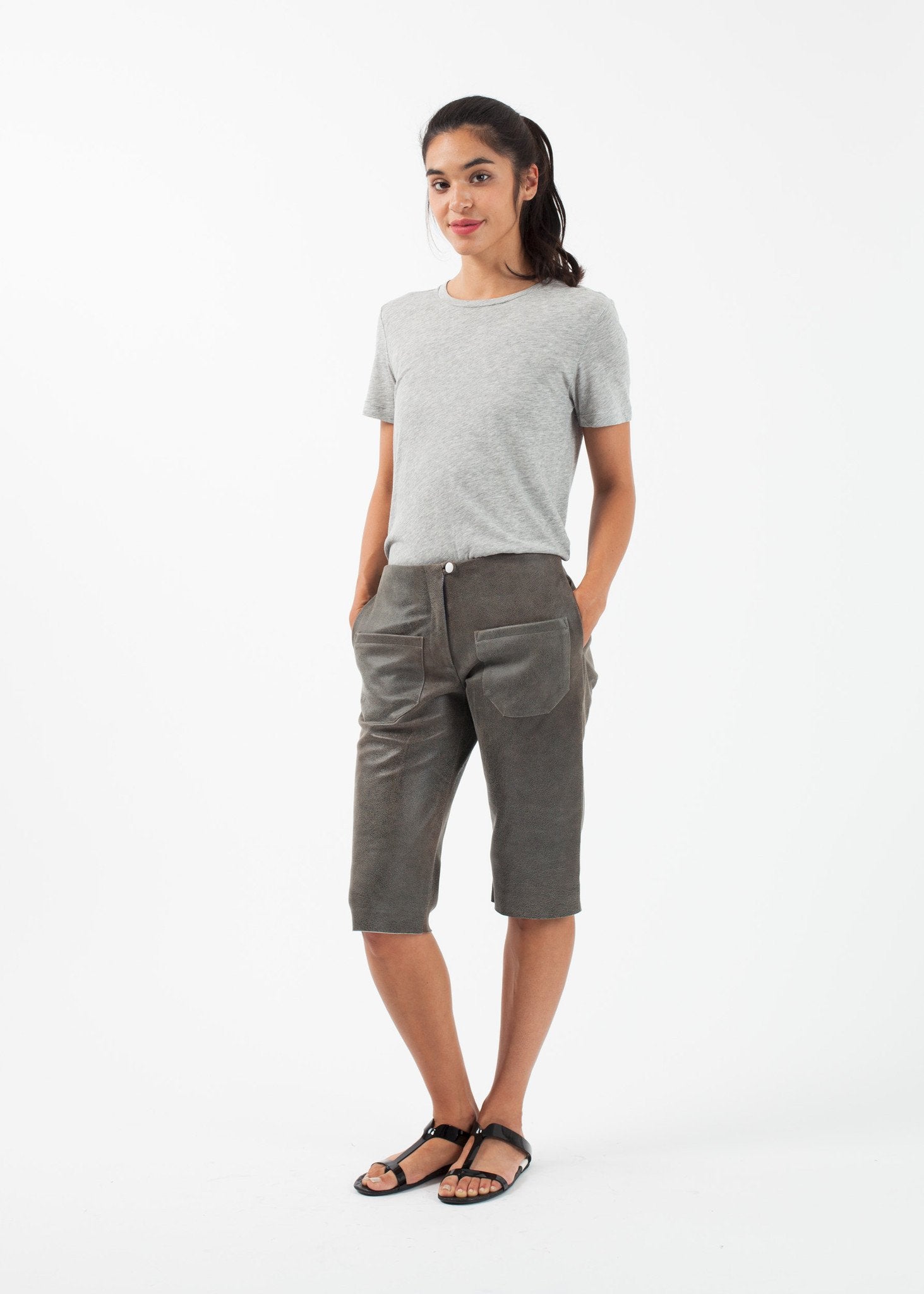 Leather Cut-Off|women's shorts[option1]|[option2]|[option3] - hello