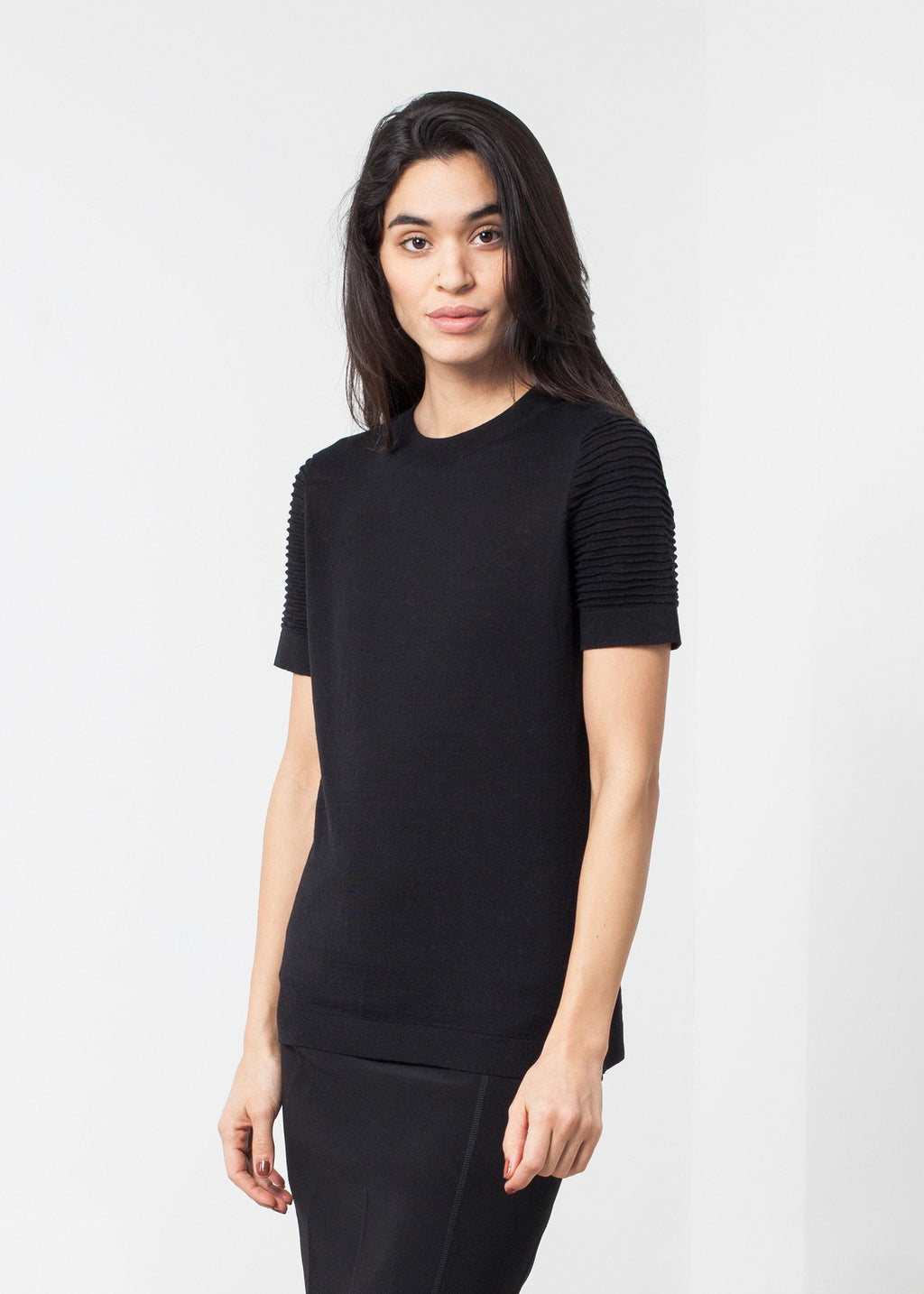 Ribbed Short Sleeve Knit|women's knitwear[option1]|[option2]|[option3] - hello