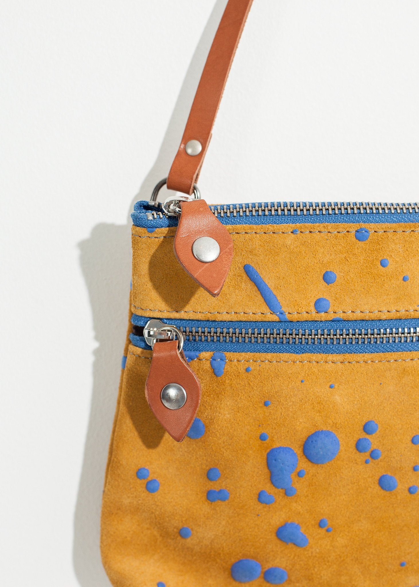 Ink Splatter Shoulder Bag in Mustard/Blue|women's bags[option1]|[option2]|[option3] - hello